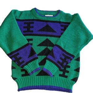 Tomorrow's Generation vintage purple & green geometric print knit sweater‎